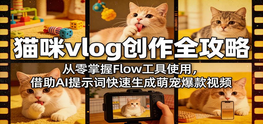 萌宠视频变现实战：零基础掌握Flow工具，用AI辅助创作吸金猫咪Vlog