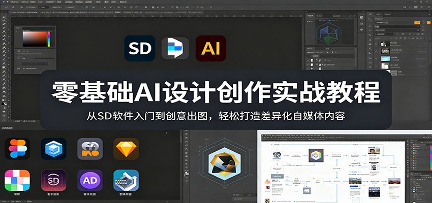 零基础AI设计创作实战教程：SD软件入门到创意出图，高效打造差异化自媒体内容变现策略