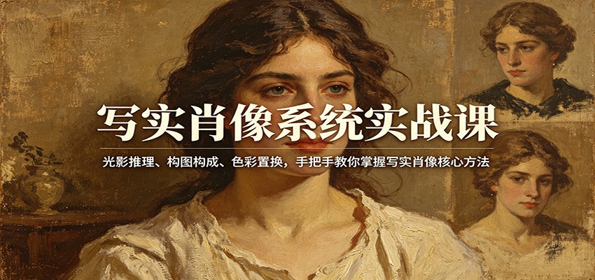 写实肖像系统实战课：光影推理、构图构成、色彩置换，手把手教你变现写实肖像核心方法