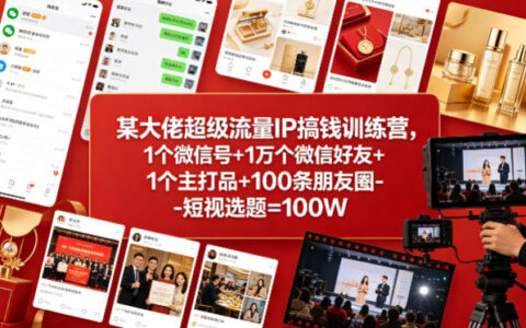 某大佬超级流量IP变现实战营：1个微信号+1万微信好友+1个主打品+100步骤条朋友圈-短视选题=被动收入策略