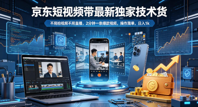 京东短视频带货变现方法：免拍视频免直播，快速制作爆款视频，操作简单，被动收入潜力