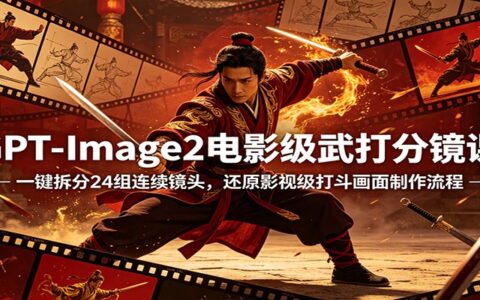 GPT-Image2电影级武打分镜实战教程：高效拆分24组连续镜头，掌握影视打斗画面制作与变现思路