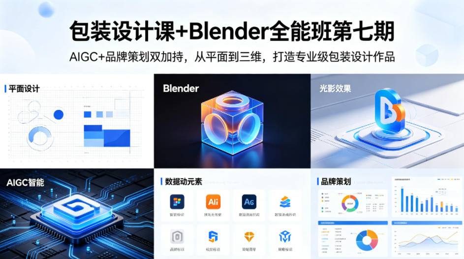 包装设计课+Blender全能班第七期：AIGC+品牌策划双加持实战，从平面到三维打造专业级作品变现指南