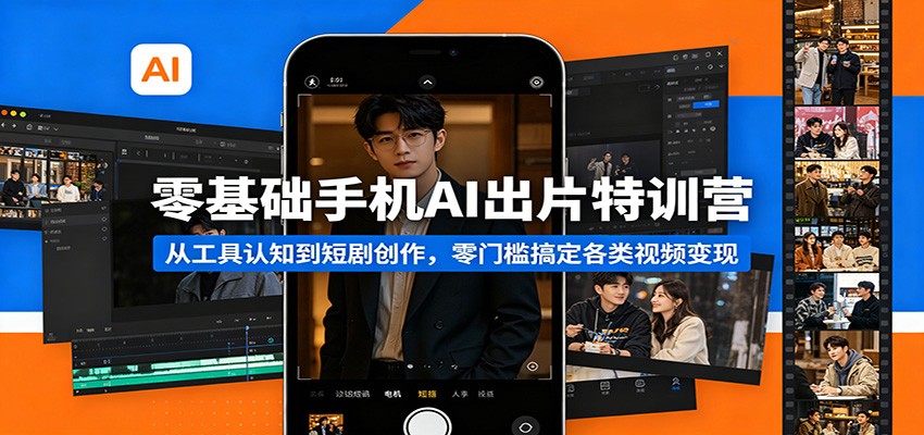零基础手机AI视频创作课程：从工具认知到短剧实操，零门槛掌握变现策略
