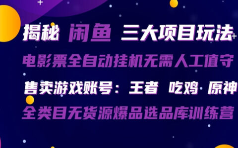 闲鱼三种玩法：电影票实操策略、游戏账号变现、爆品选品训练营