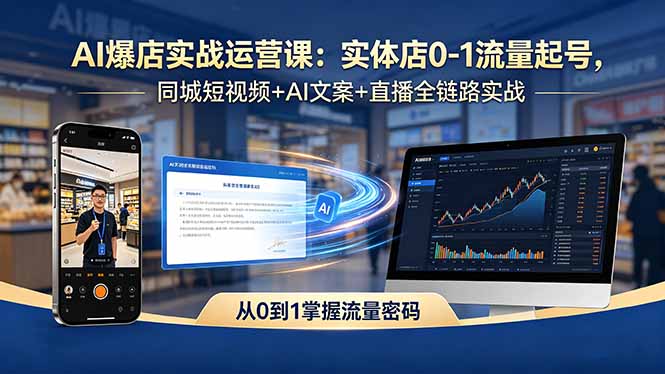 AI实体店流量实战课程：0-1起号全链路指南，同城短视频+AI文案+直播实操