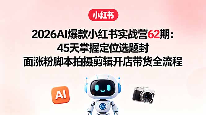 2026AI爆款小红书实战营62期：45天掌握定位选题封面涨粉剪辑开店带货全流程