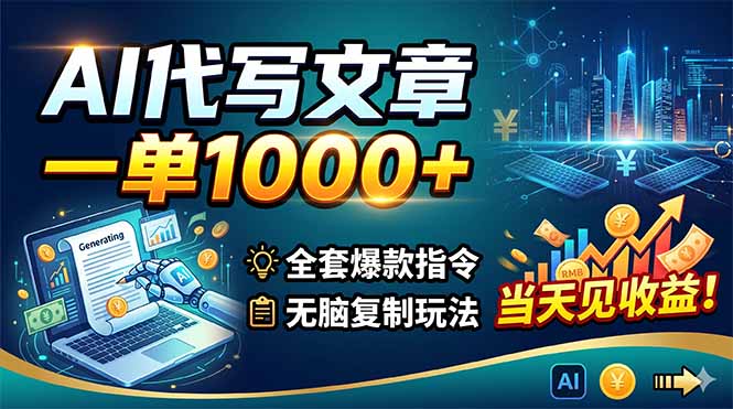 2026AI代写副业项目：一单100步骤0+收益，全套指令无脑操作，轻松变现过万当天见效！