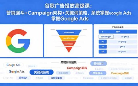 谷歌广告投放高级课：营销漏斗+Campaign架构+关键词策略优化，Semrush实操电商/线索获客实战