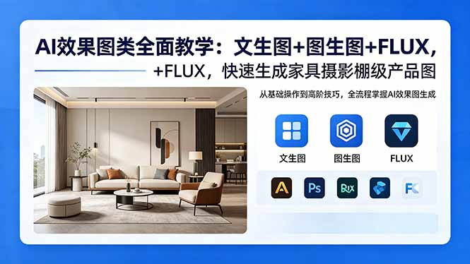 AI效果图变现教程：文生图+图生图+FLUX，实操生成家具摄影棚级产品图