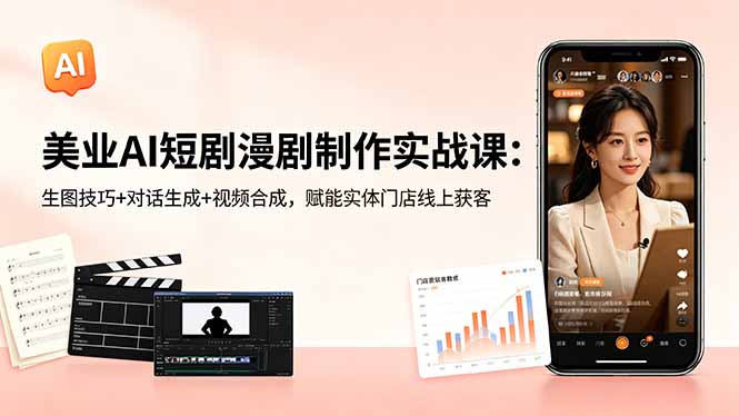 美业AI短剧漫剧制作实战课：生图技巧+对话生成+视频合成，实体门店线上引流策略