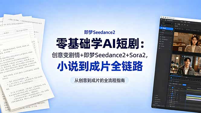 零基础AI短剧教程：创意变剧情+即梦Seedance2+Sora2，小说到成片全链路