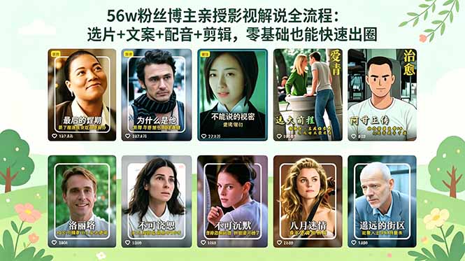 56万粉丝博主亲授影视解说全流程：选片+爆款文案+情绪配音+剪辑技巧，零基础抖音变现快速出圈