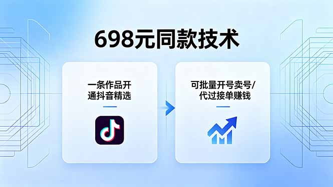 698元抖音精选开通攻略：单条作品实战变现，批量账号管理及代接单盈利方法