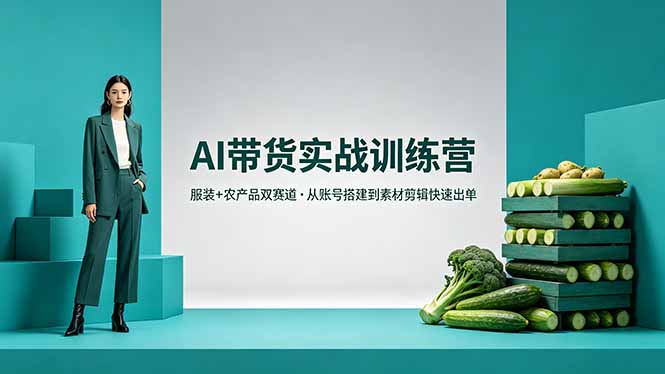 AI带货实战训练营：服装+农产品双赛道变现攻略，账号搭建到素材剪辑实操