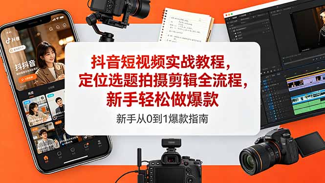 抖音短视频实战教程，定位选题拍摄剪辑全流程，新手实战指南