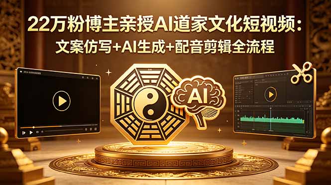 22万粉博主亲授AI道家文化短视频教程:文案仿写+AI生成+配音剪辑+提示词工具,零基础新手快速变现 22万粉博主亲授AI道家文化短视频教程:文案仿写+AI生成+配音剪辑+提示词工具,零基础新手快速变现