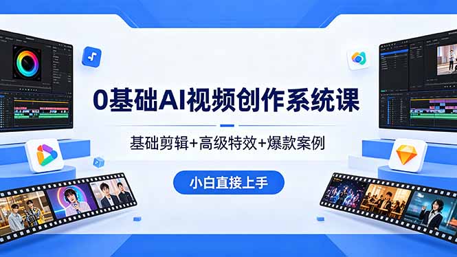 0基础AI视频创作系统课：基础剪辑+高级特效+爆款案例实战，新手变现指南