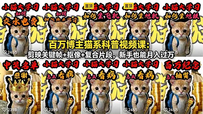 百万博主亲授：剪映关键帧+抠像+复合片段，新手猫系科普视频变现过万