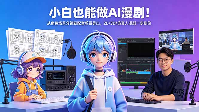 新手也能掌握的AI漫剧变现教程：从角色场景分镜到配音剪辑导出，2D/3D/仿真人漫剧一步到位
