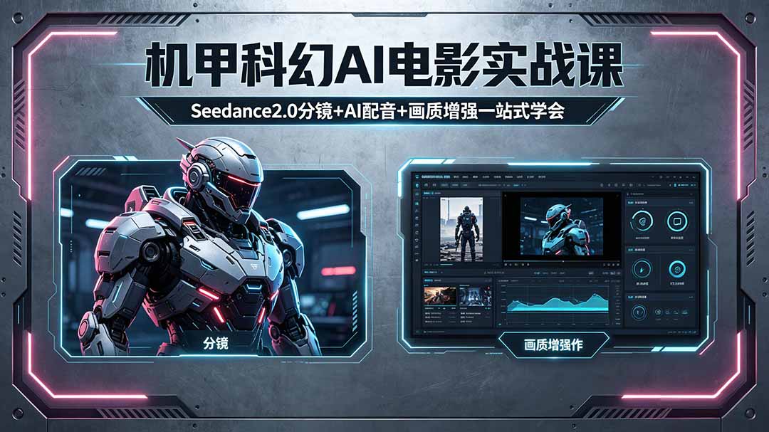 机甲科幻 AI 电影实战课：Seedance2.0 分镜 + AI 配音 + 画质增强变现攻略