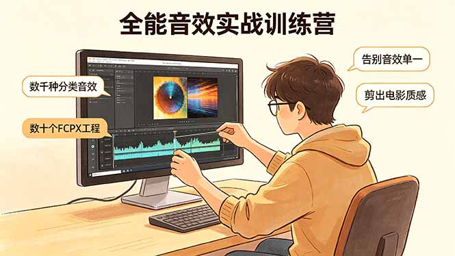 全能音效实战教程：数千种分类音效+数十个FCPX工程，告别音效单一，打造电影质感视频变现攻略
