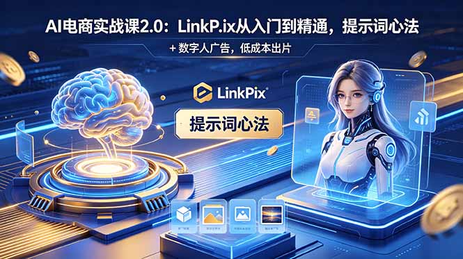 AI电商实战课2.0｜LinkPix提示词心法+数字人广告，低成本出片