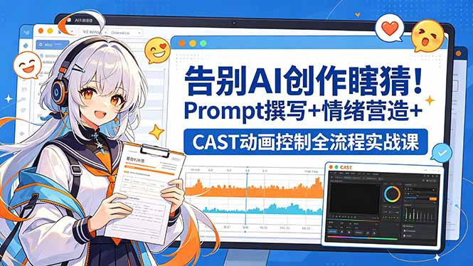 告别AI创作瞎猜！Prompt撰写+情绪营造+CAST动画控制全流程变现实战课