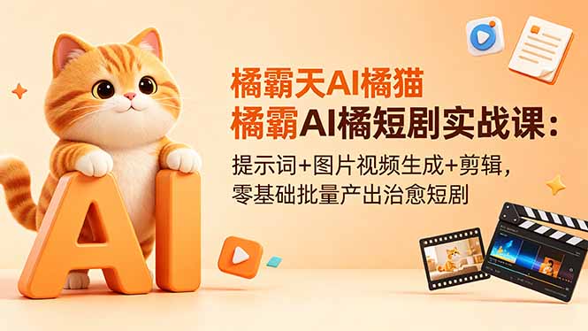 橘霸天AI橘猫短剧实战课：提示词+图片视频生成+剪辑，零基础高效制作治愈短剧