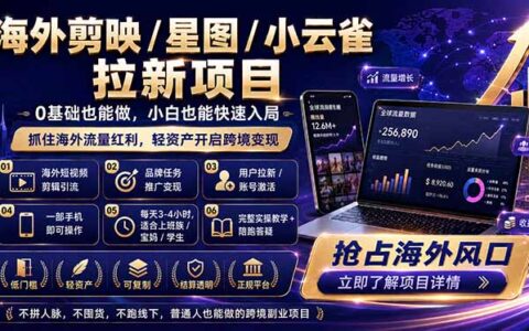 海外剪映星图小云雀拉新项目：普通人跨境流量变现副业赚钱指南