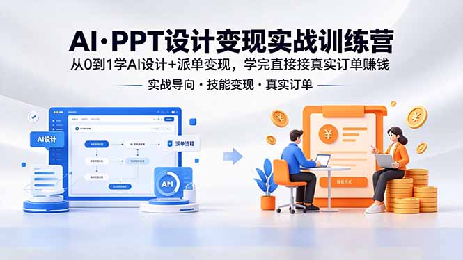 AI PPT设计变现实战训练营：从0到1学AI设计+派单变现实操指南
