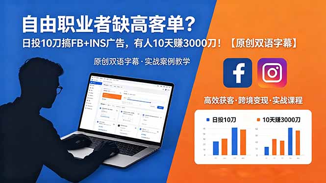 自由职业者高客单策略：FB+INS广告$10日投放实战，10天$300步骤0收益案例解析