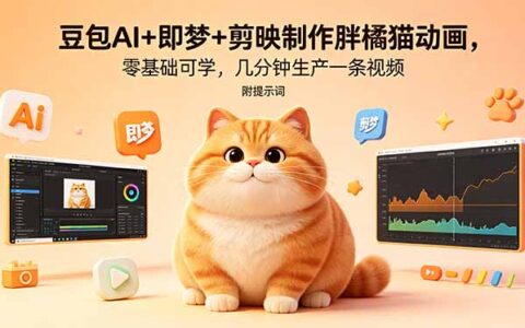 豆包AI+即梦+剪映实战：零基础制作胖橘猫动画视频项目，几分钟产出附提示词与变现思路