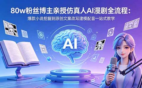 80w粉丝博主亲授AI漫剧全流程：爆款小说挖掘到建模配音，AU精修+BGM衔接，零基础副业变现