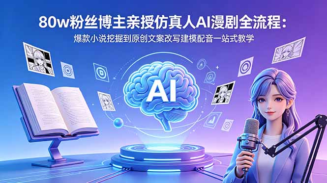 80w粉丝博主亲授AI漫剧全流程：爆款小说挖掘到建模配音，AU精修+BGM衔接，零基础副业变现
