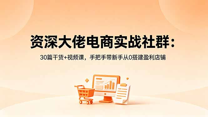 资深大佬电商实战社群：30篇干货+视频课，手把手带新手从0搭建变现项目