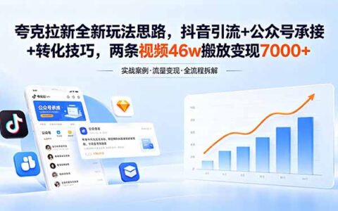 夸克拉新项目实战指南：抖音引流+公众号承接转化策略，实测46万播放变现思路