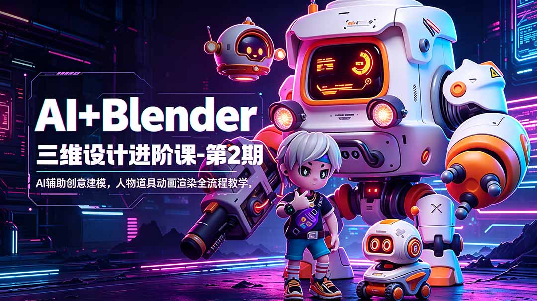 AI+Blender三维设计进阶课第2期：MJ/SD AI辅助建模、人物绑定动画与商业IP全流程教学