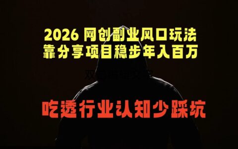 2026 网创副业风口玩法：分享项目稳步变现，掌握行业认知少踩坑