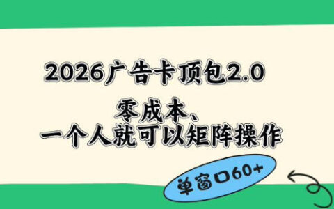 2026广告自动卡顶包2.0实操指南：低成本高效变现方法，简单自动化流程省略人工