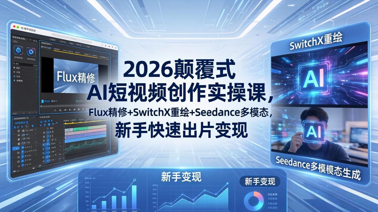 2026 AI短视频创作课-5月更新：Flux精修+SwitchX重绘+Seedance多模态，新手变现实操指