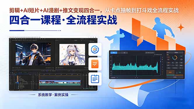 剪辑+AI短片+AI漫剧+推文四合一变现实战：从卡点抽帧到打斗戏全流程指南