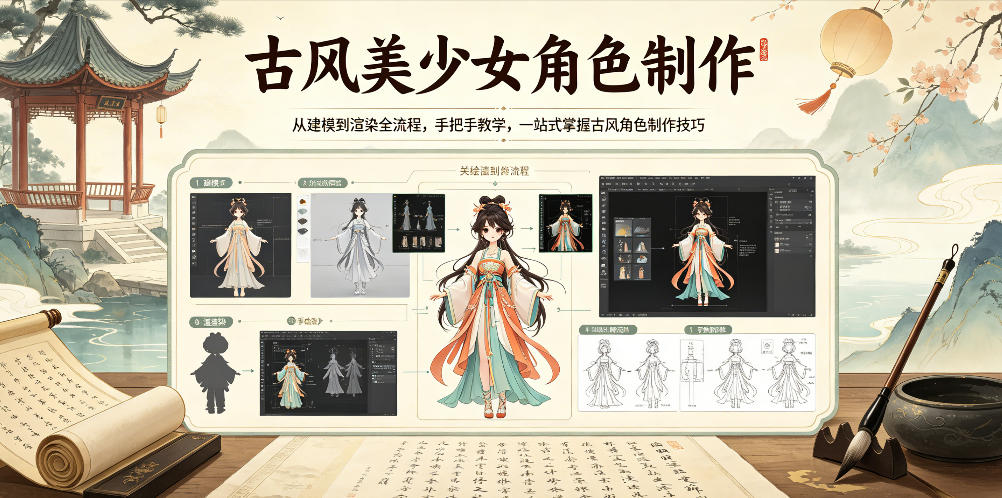 Blender和DAZ古风美少女角色制作全流程：从建模到渲染教程，新手一站式解决素材效果问题