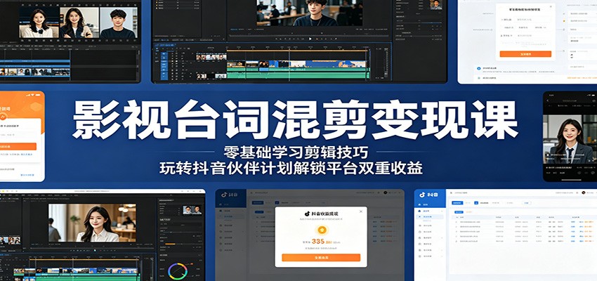 零基础影视混剪变现课：学会剪辑与伙伴计划，解锁抖音双重收益