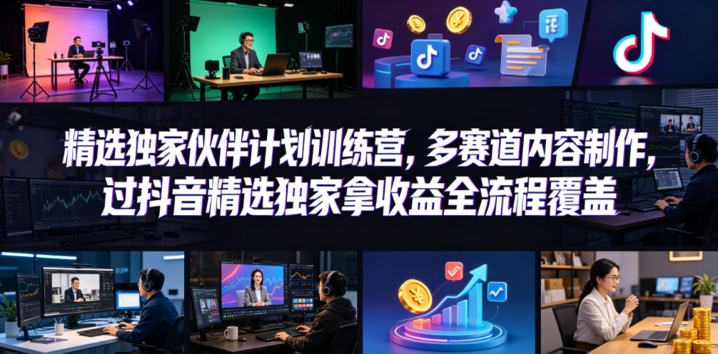 小豁食堂精选独家伙伴计划训练营，多赛道内容制作，抖音精选独家变现全流程覆盖