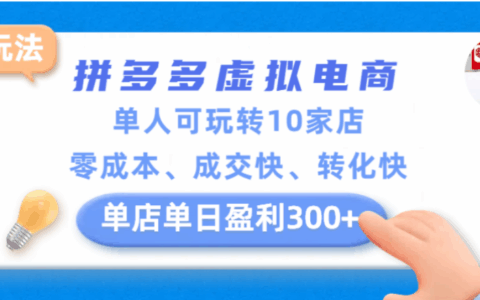 拼多多虚拟电商新玩法，单人可玩转10家店，低成本、成交快、转化快的实战变现方法