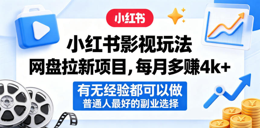 小红书影视玩法网盘拉新项目实操指南：新手可上手的副业变现思路