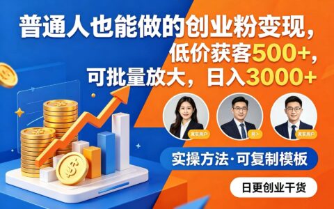 普通人创业粉变现：电商低价获客500方法，变现300步骤0+可批量放大