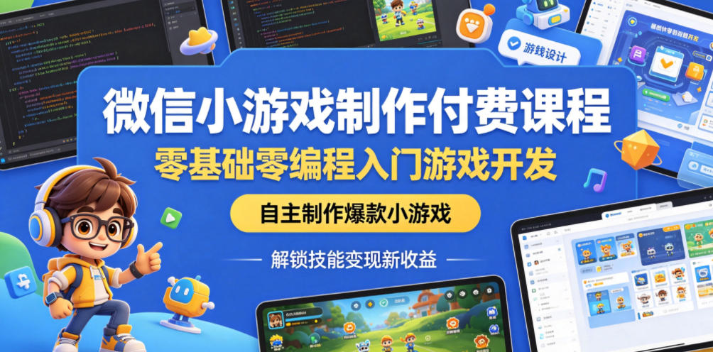 零基础微信小游戏开发付费课,实战制作爆款游戏,解锁副业变现新收益 零基础微信小游戏开发付费课,实战制作爆款游戏,解锁副业变现新收益