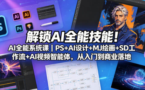 掌握AI全能技能！AI全能系统课｜PS+AI设计+MJ绘画+SD工作流+AI视频智能体，从入门到商业落地